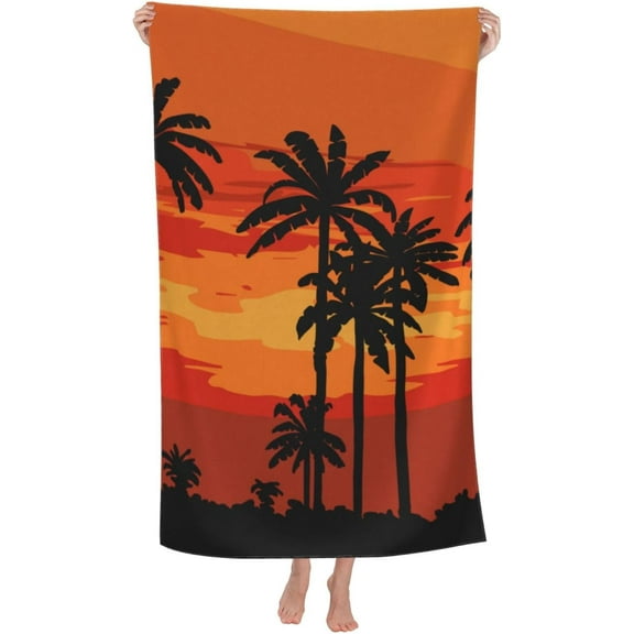 Palm Trees Large Beach Towel - Plush Thick Cotton Pool Towel, Adult Beach Towels