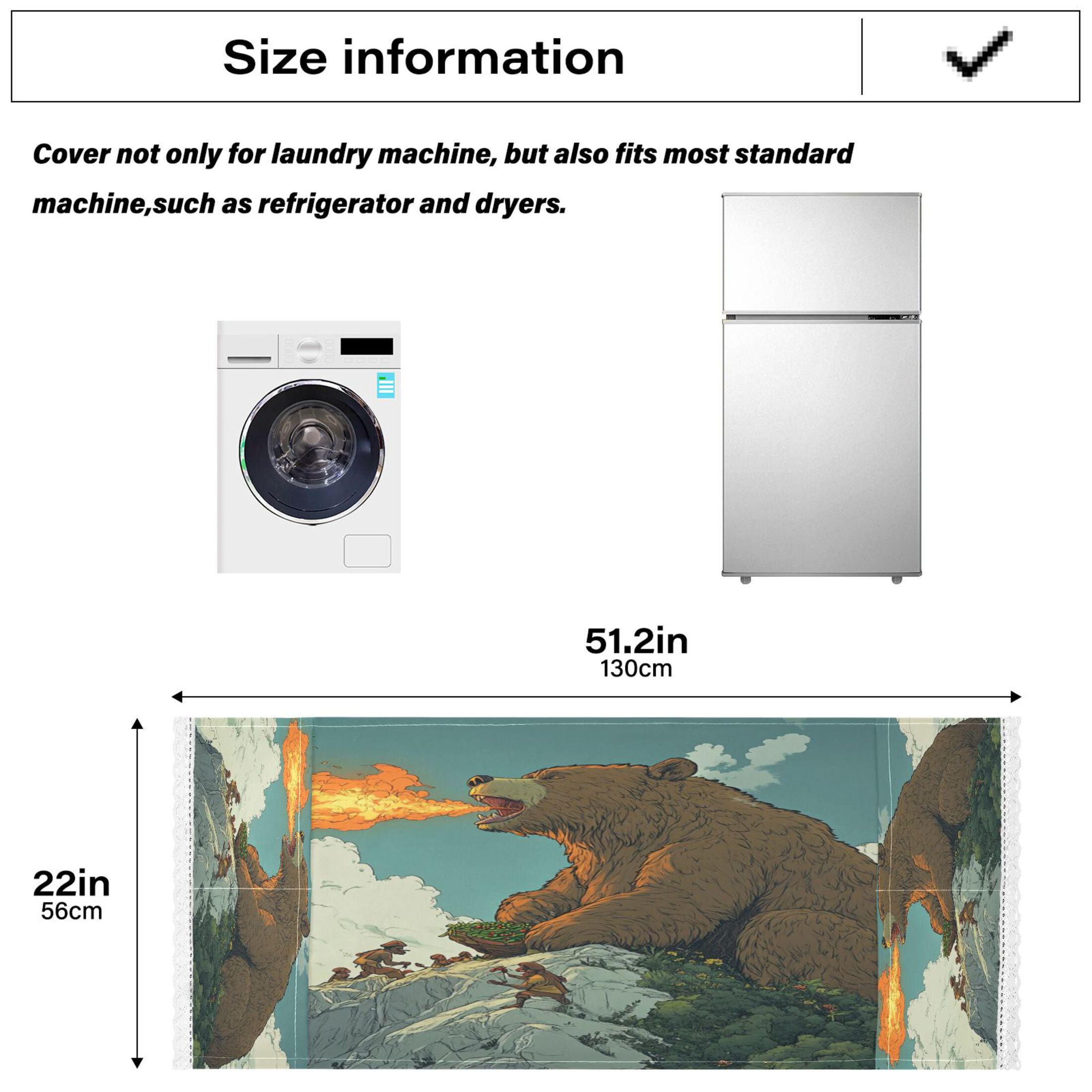 WOBOGO Flaming Brown Bear Pattern Washing Machine Cloth Dryer Refrigerator Top Cover Protective Non-Slip Mat For Kitchen Laundry