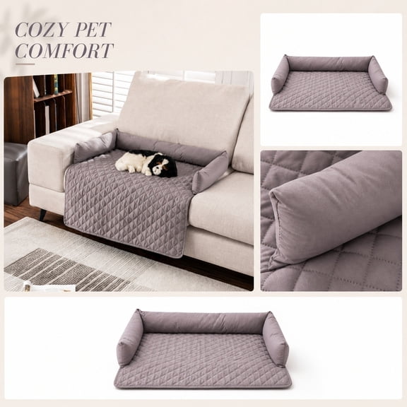 Luxurious Dog Couch Bed, Washable Checkered Calming Dog Couch Cover, Removable Couch Protector for Dogs & Cats, Washable Sofa Bed with Bolster, Protector for Sofa, Bed & Car Seat(29.5"x29.5")
