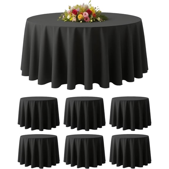 6 Pack 90In BlackInch Round Polyester Tablecloths | Fits 36"-66" Tables | Fabric Washable Decorative Table Cover for Parties, Weddings, Holiday, Events, Restaurant