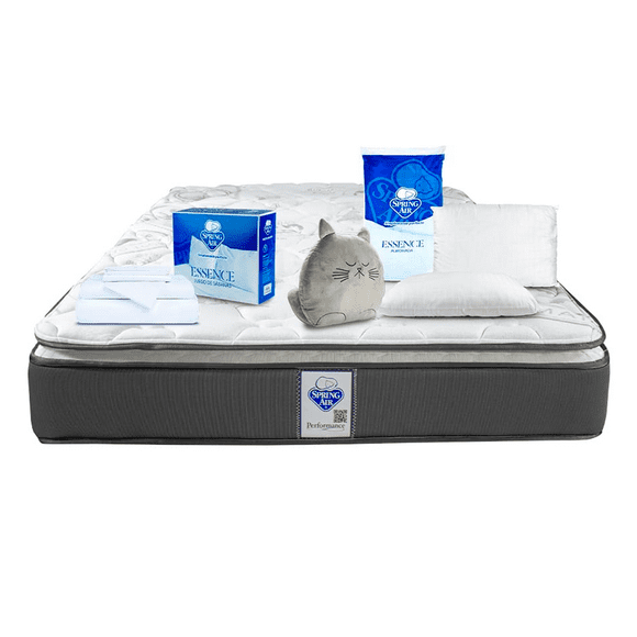 Colchón Coney Matrimonial + Almohada Peach Feel + Sábana Ess Blanco + Gato