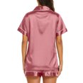 thumbnail image 4 of VV AVEORS Womens Silky Satin Pajamas Set Short Sleeve Button Down Comfort Soft Sleepwear 2 Piece Lounge Set Pj Set Pink S, 4 of 4