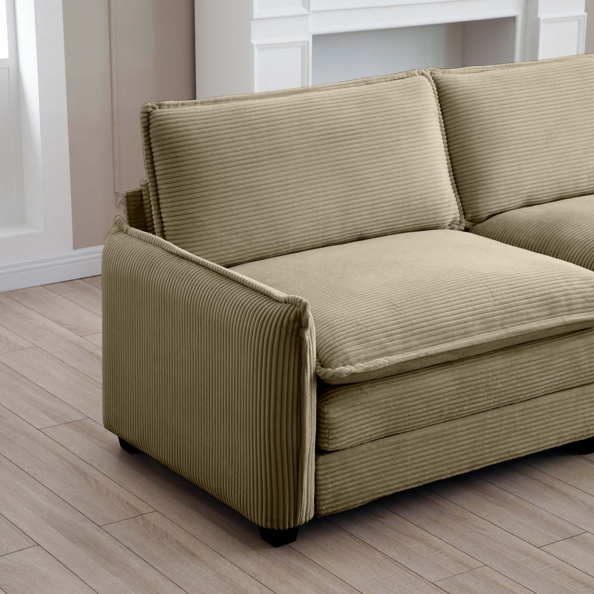 Mid-Century Modern 3-Piece Sofa, Home Theater Style Sofa Set, 3-Seater Sofa and 2 Single Seat Sofa, Living Room Corduroy Combination Sofa With Pillows, for Apartment, Office, Living Space, Tan
