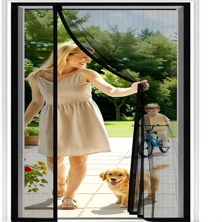 XIBUFE Magnetic Closure Screen Door,Reversible Mesh Door Screen Fits 32"X 80"Door,Heavy-Duty Magnetic Mesh Curtain for Sliding Door and French Door,Self-Sealing,Portable Patio Screen