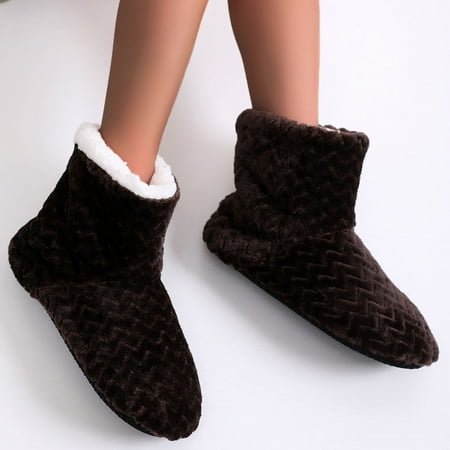 

Slippers Winter High Top Round Toe Baotou Flat Heel Home Solid Autumn Winter Deep Mouth Thick Sole Slippers Boots