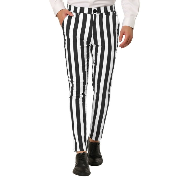 Lars Amadeus Big & Tall Men's Striped Pants Color Block Skinny Dress  Trousers 