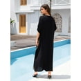 thumbnail image 2 of Womens Elegant Black Kaftan Dress Gold Embroidery V Neck Loose Maxi Gown Beach Resort Evening Party Wear, 2 of 8