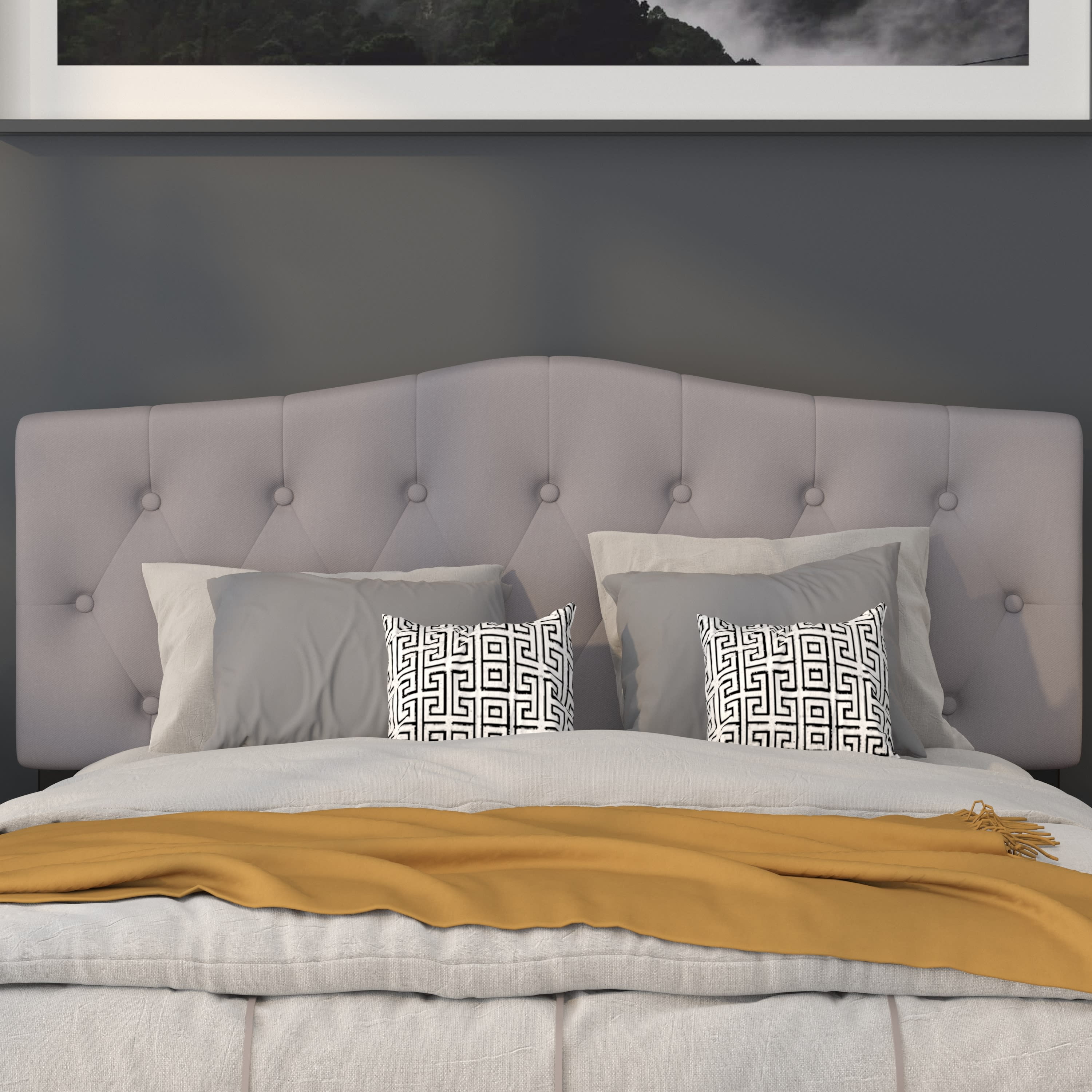 Flash Furniture Cambridge Tufted Upholstered Queen Size Headboard in Light Gray Fabric