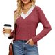 thumbnail image 1 of Top de otoño con cuello en V y empalme de encaje para mujer Top básico de manga larga holgado para mujer Camiseta de manga larga con cuello en V para mujer Top básico holgado ANGGREK  Otros, 1 of 7