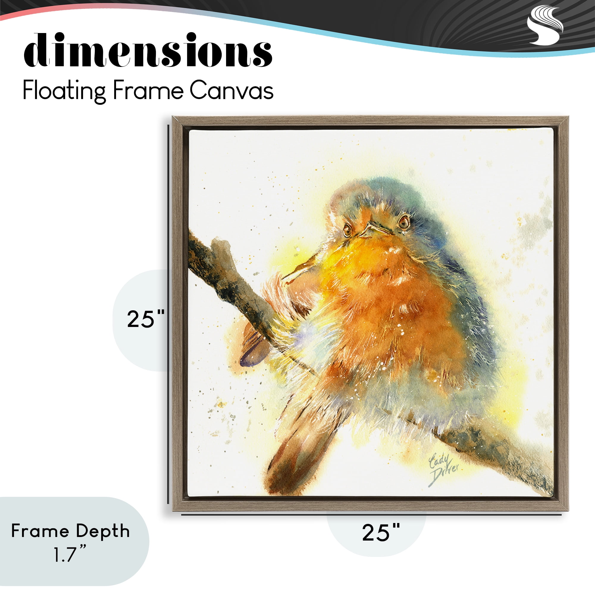 Stupell Industries Seated Songbird Watercolor Brown Framed Floater Canvas Wall Art, design by Cady Driver