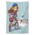 thumbnail image 3 of Ambesonne Retro Tablecloth Rectangular Table Cover, Cartoon Girl with Bike, 60"x84", Purple Grey and White, 3 of 4