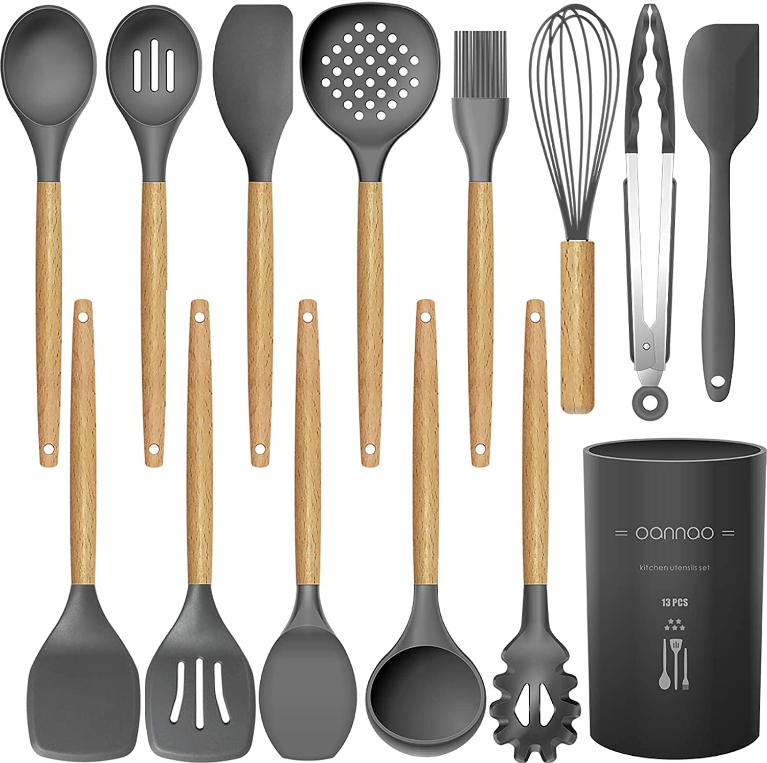 aothod Silicone Cooking Utensils Set - 446f Heat Resistant Kitchen Utensils,Turner tongs,spatula,spoon,brush,whisk,kitchen Utensil G