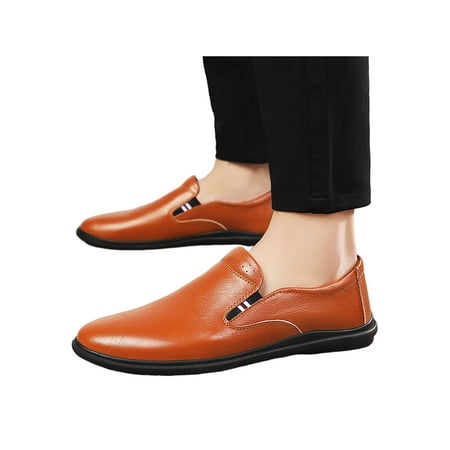 

Tenmix Mens Loafers Slip On Dress Shoes Formal Flats Business Leather Shoe Men Comfort Lightweight Red Brown 5.5