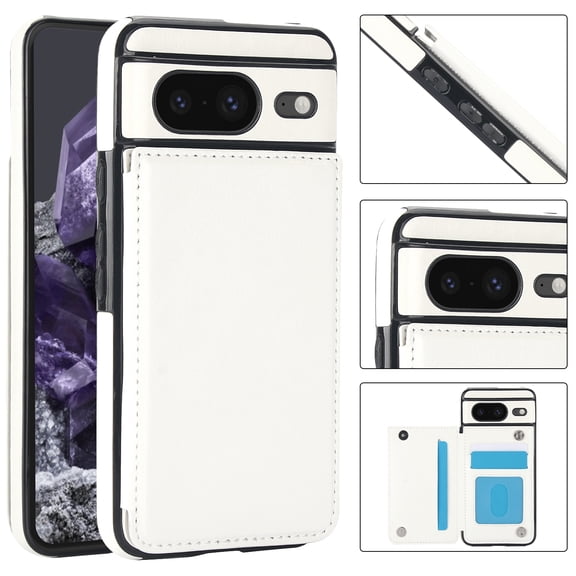 SaniMore for Google Pixel 8 6.2" 2023 Case with Flip Wallet Credit Card Holder, Premium PU Leather Magnetic Clasp Kickstand Heavy Duty Shockproof Anti-drop Cover For Google Pixel 8, White