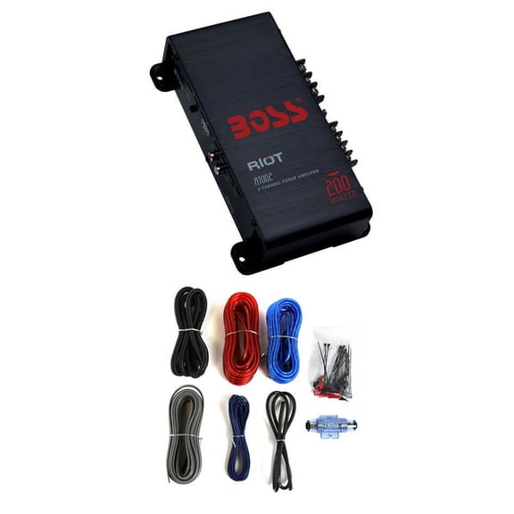 BOSS R1002 200W 2-Channel RIOT Car Audio Power Amplifier Amp   8 Gauge Amp Kit