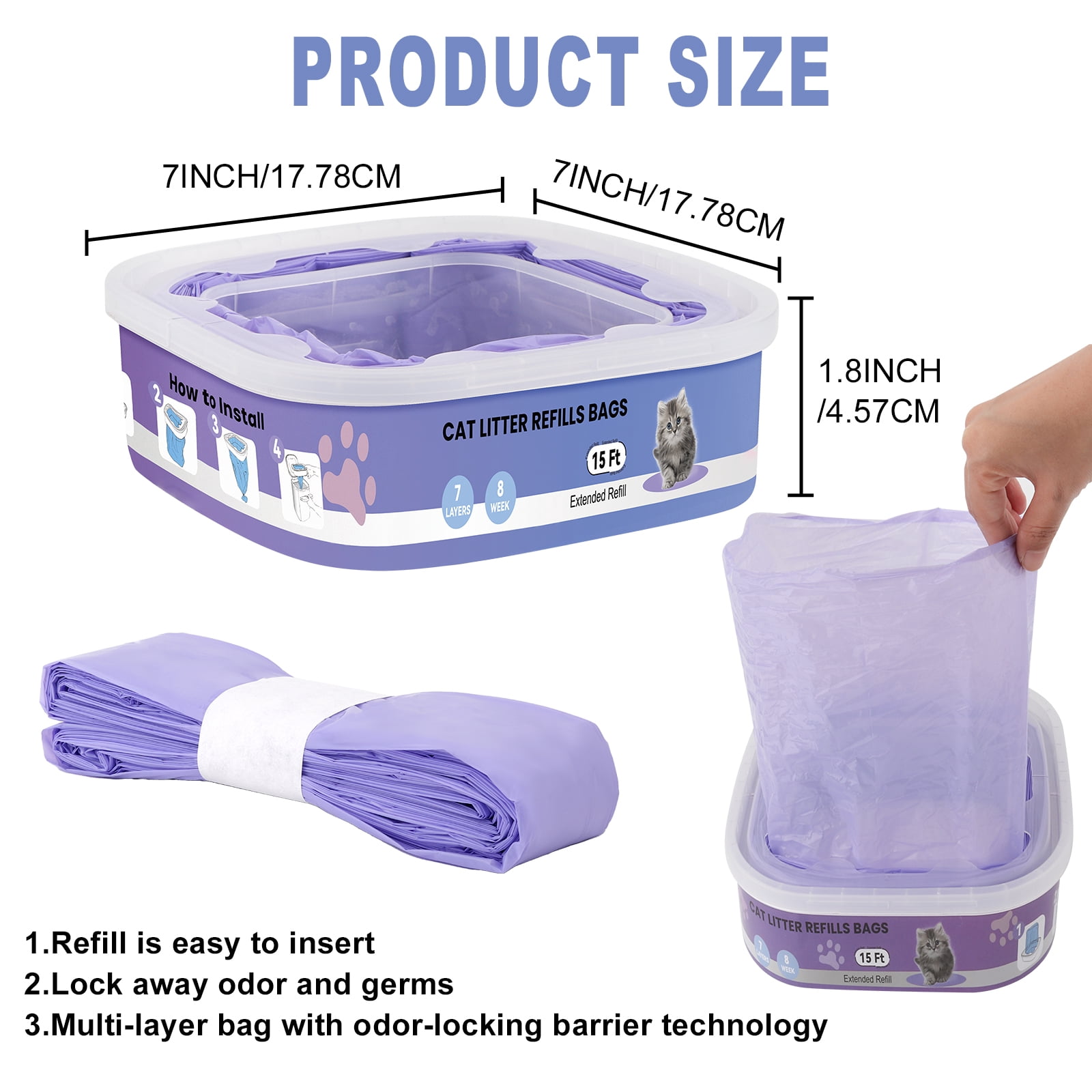 Cat Litter Refill Bags Compatible with Litter Cat Genie Standard/Plus/Style/XL+ Pails Litter Bags-12Pack