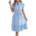 thumbnail image 2 of Gamivast Summer Dresses for Women Short Flutter Sleeve Mock Neck Shirt Dress Button Down Tie Waist Ruffle Dress Knee Length Casual Daily Work Office, 2 of 8