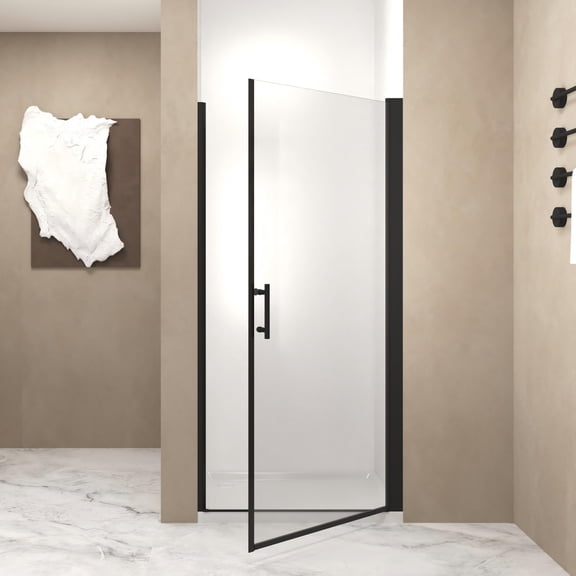 36"W x 72" Pivot Shower Door,Half Frame Shower Door,1/4" Transparent Glass,Matte Black Aluminum Frame