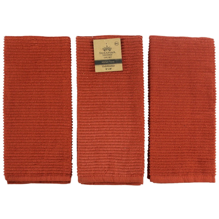 Serafina Home Oversized Solid Color Burnt Orange Kitchen Towels 100 Cotton Soft Absorbent Ribbed Terry Loop Set of 3 for Multi Purpose Everyday Use