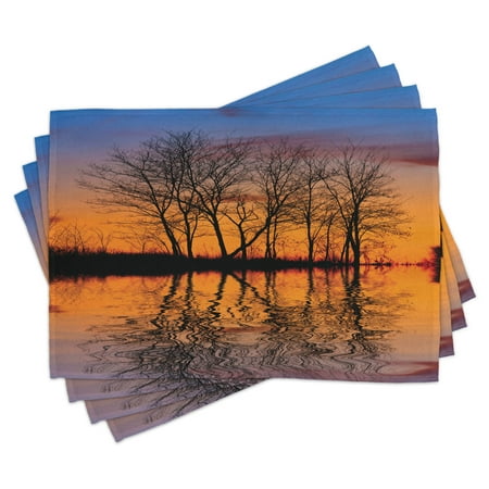 

Nature Placemats Set of 4 Landscape from Mother Earth Sunset by the Lake with Fall Trees Forest Life Image Washable Fabric Place Mats for Dining Room Kitchen Table Decor Multicolor by Ambesonne