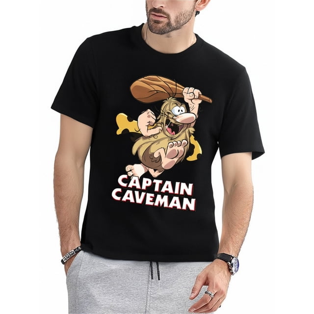 T-Shirt Graphique 100 % Coton Captain Caveman - Respirant et Confortable, Manches Courtes Décontractées