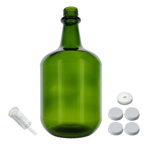 3L Jug Champagne Green - White Cap with Hole, Econo Three-Piece Airlock, and White Metal Cap Pack of Four