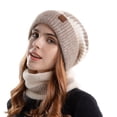 thumbnail image 3 of Naierhg Women Autumn Winter Hat Scarf Set Windproof Cold Prevention Soft Thick Fleece Lined Scarf Beanie Hat for Winter Beige, 3 of 8