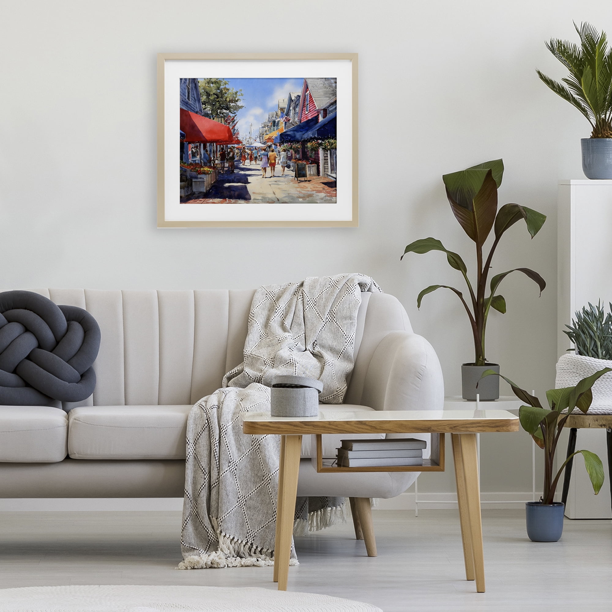 Stupell Industries American Coastal Town Stroll Birch Framed Print Under Glass, design by Franklyn Gregory