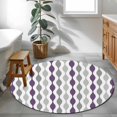thumbnail image 4 of Round Area Rug 3ft,Mid Century Purple Stripe Ripple Washable Carpet Non-Slip Runner Accent Rugs Indoor Floor Mat for Bedroom Living Room Decor,Grey Gradient Abstract Geometric, 4 of 9