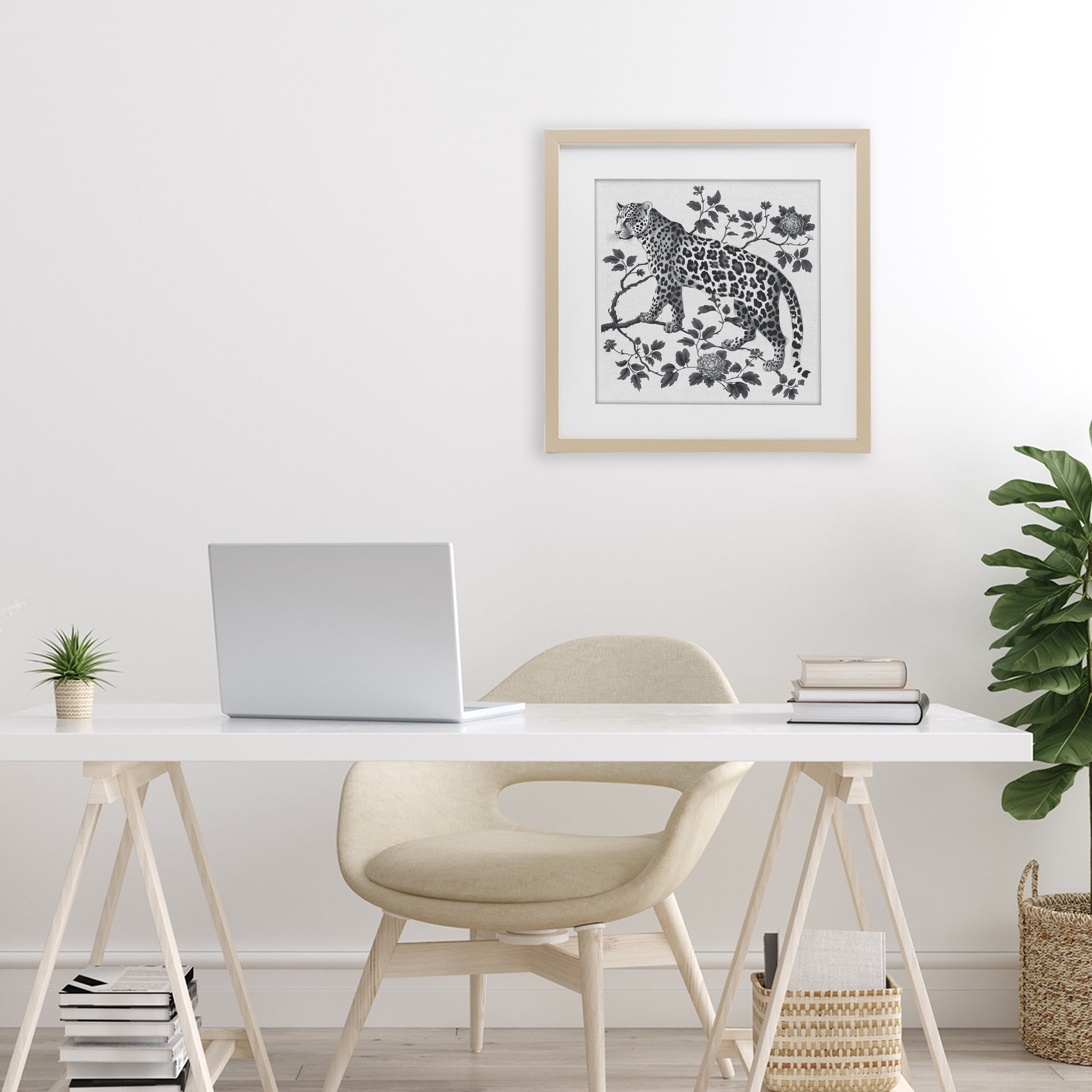 Monochrome Detail Leopard Birch Framed Print Under Glass, design by Lettered and Lined