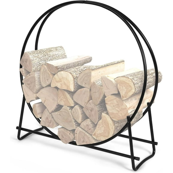 S AFSTAR 41 Inch Firewood Log Hoop, Round Tubular Metal Wood Storage Holder, Decorative Round Steel Log Rack, Heavy Duty Curved Firewood Rack for Indoor & Outdoor, 440 lbs Load Capacity
