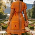 thumbnail image 5 of XUNKUSGA Summer Plus Size Dresses Vintage Print Boho Dress Classic Crewneck Puff Sleeve Beach Dresses for Women Fashion Split Hem Sun Dresses Women,Orange,M, 5 of 7