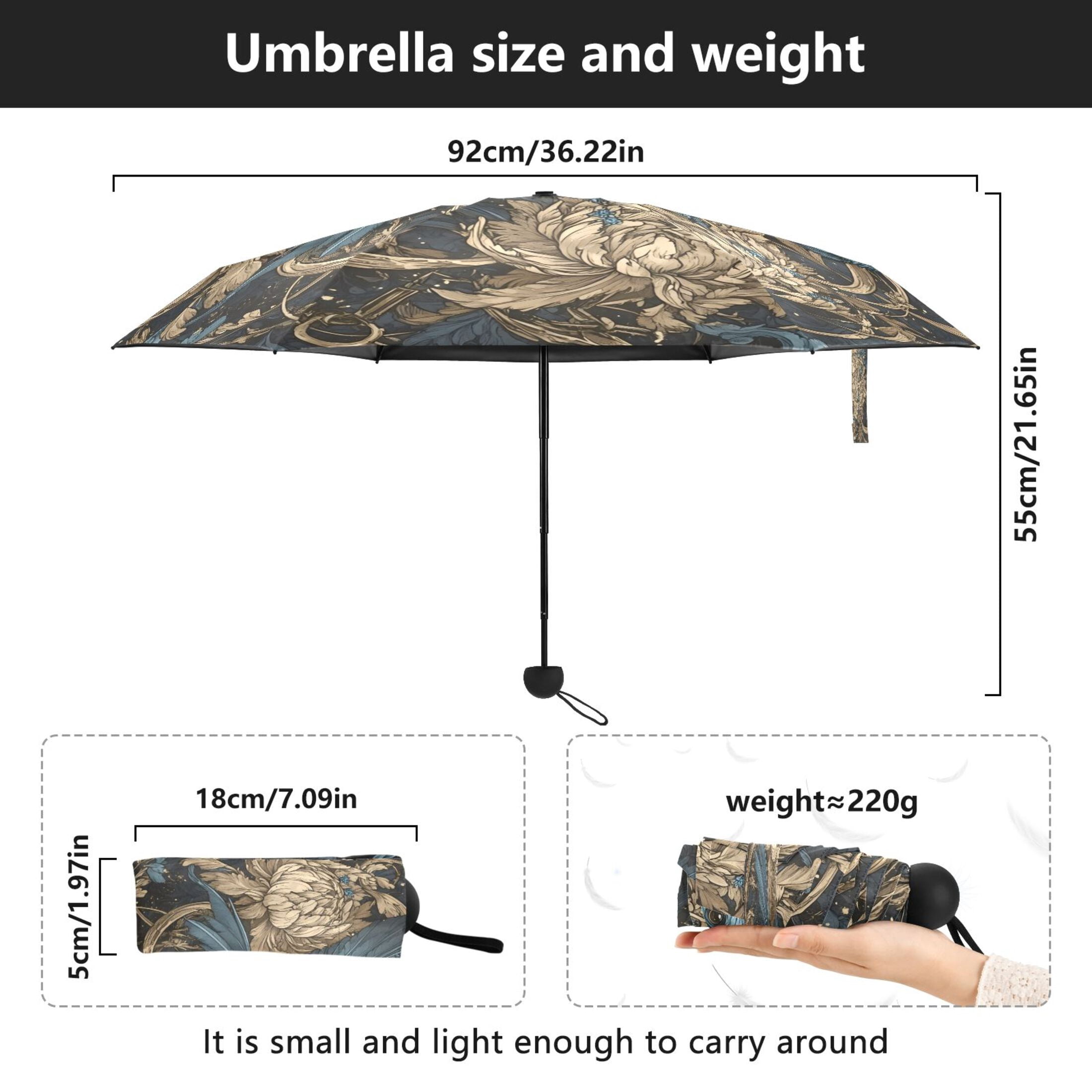 Epiphyllum and Crow Umbrellas for Sun Auto Open Close UV50+ Waterproof 5-Fold Compact Fiberglass Frame