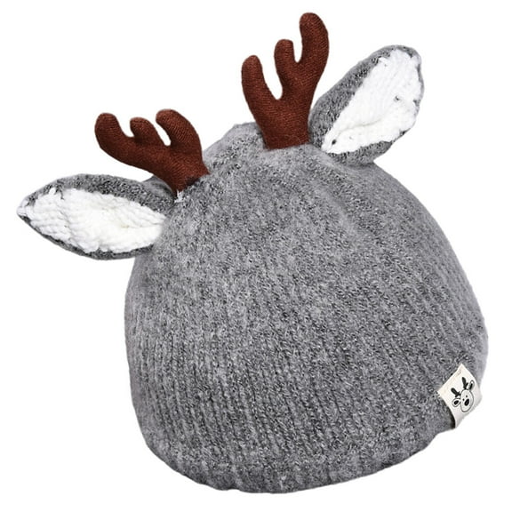MUSEYA 1Pc Antler Hat Grey Knitted for Outdoor Wear