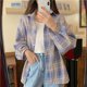 thumbnail image 1 of Camisa a cuadros para mujer, Top de manga larga de otoño, blusa Vintage a la moda con una botonadura, camisas holgadas a cuadros de estilo Preppy para mujer, 1 of 5