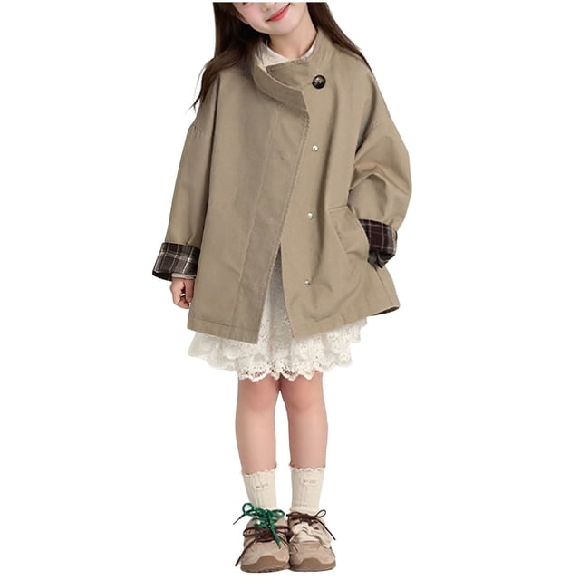 Kids Windbreaker,Plaid Patchwork Sleeves Stand Collar Jacket for Medium Large Children Girls,Kid Girl Jacket
