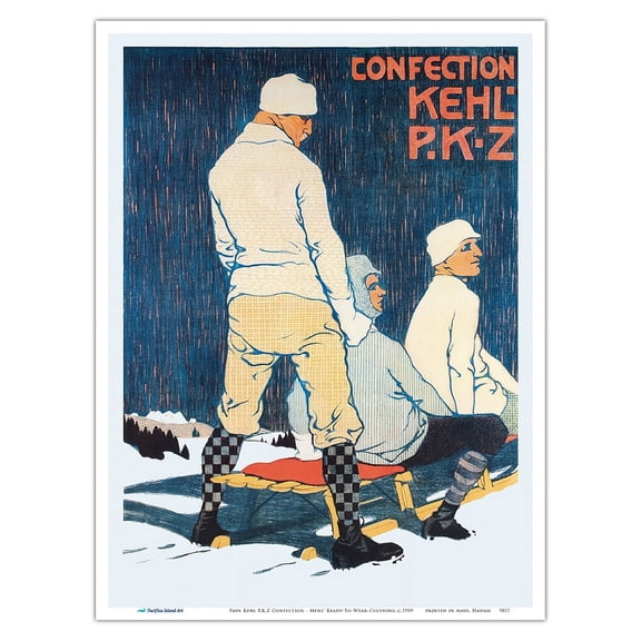 Paul Kehl P.K.Z Confection - Mens’ Ready-To-Wear-Clothing - Vintage Swiss-German Fashion Advertising Poster by Burkhard Mangold c.1909 - Master Art Print (Unframed) 9in x 12in