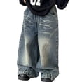 thumbnail image 2 of CAIVO Child Boys Denim Jeans Casual Wide Leg Flared Trousers For Summer Straight Pants Kids Stylish Loose Fit Youth Fashion Soft Solid Color Streetwear, 2 of 4