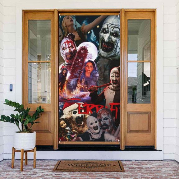 Door Cover Decoration Terrifier Hanging Banner Backdrop Tapestry Outdoor Party Decor 72.8 x 35.4 Inch