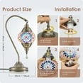 thumbnail image 6 of Turkish Moroccan Lamp with Bronze Base - Yarra Decor 3 Color Options Handmade Swan Neck Tiffany Mosaic Glass Bedside Lamps for Bedroom (LED Bulb Included), 6 of 6