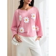 thumbnail image 5 of LMLYSoH Women Loose Knit Sweater Sweet Flower Embroidered Long Sleeve Boat Neck Pullovers Spring Fall Casual Jumpers Tops, 5 of 9