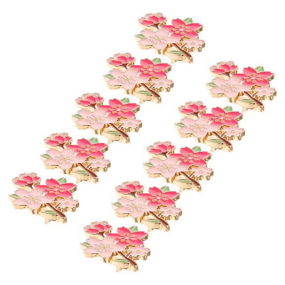 OULII 10Pcs Cherry Blossom Brooch Pins Pink Enamel Metal Flower Badge for Clothing and Bags
