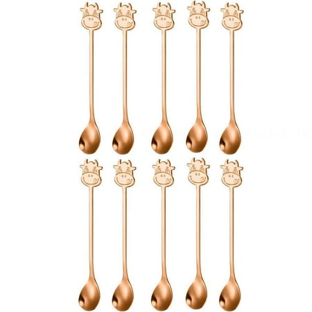 

10 Pcs Coffee Spoon Stainless Steel Spoon Cartoon Bull Head Stirring for Ice Cream Tea Sugar Dessert Soup Rose Gold