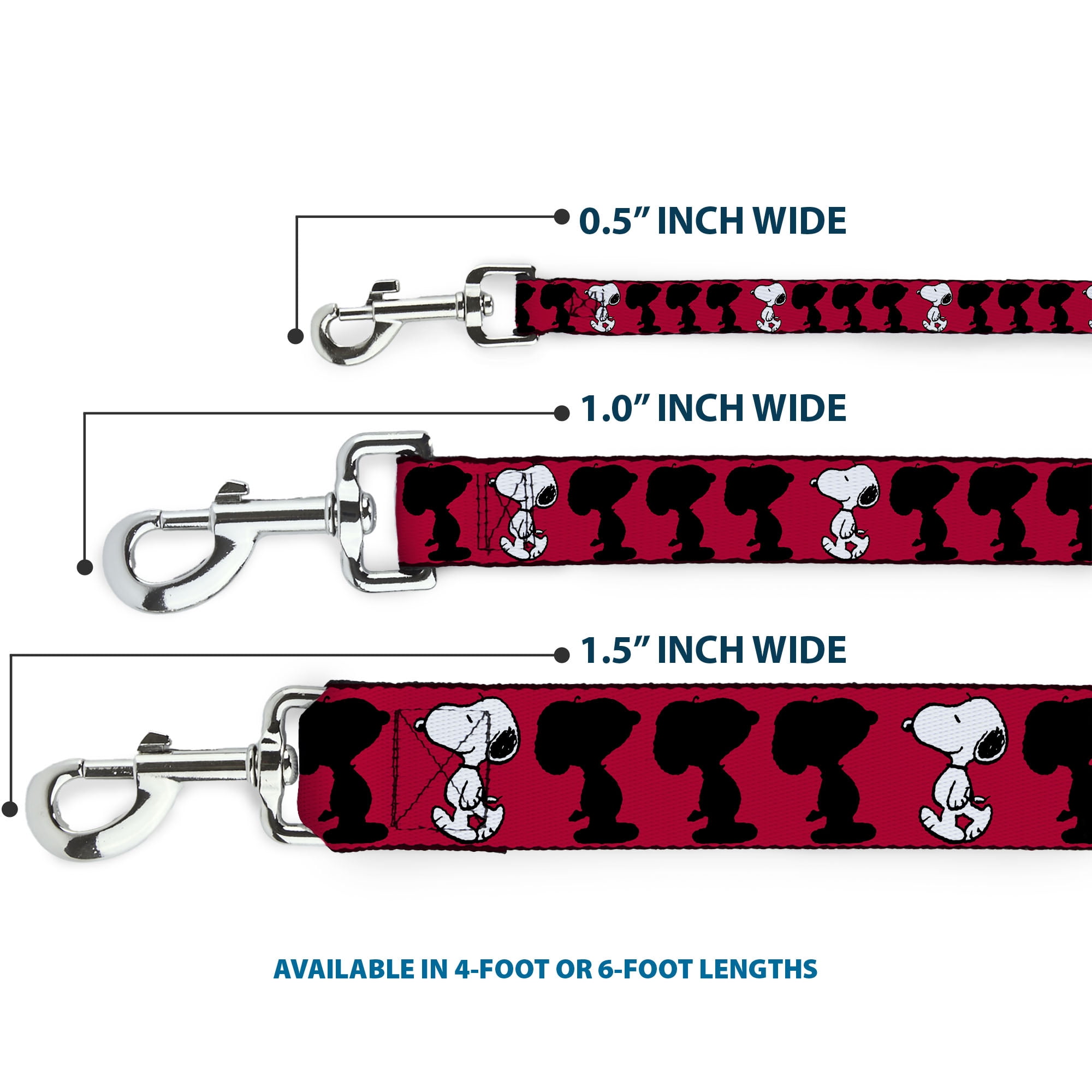 Peanuts Worldwide LLC Pet Leash, Dog Leash, Peanuts Snoopy Walking Silhouette Pose Red Black White, 6 Feet Long 1.0 Inch Wide