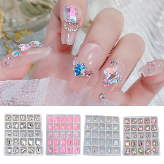 dianhelloya 25Pcs Nail Decorations Creative Love Heart Butterfly Square Faux Crystal 3D Charms DIY Nail Art Light Blue