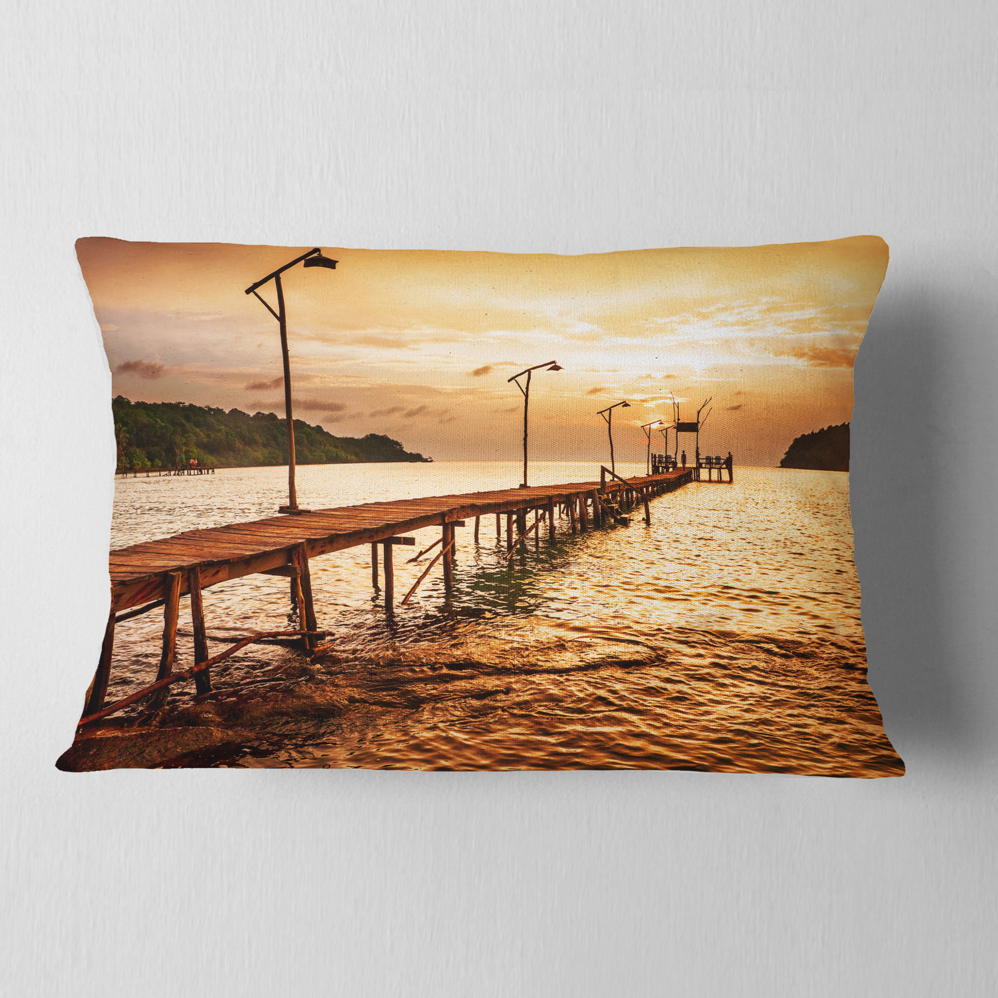 Designart Sunset Over Brown Sea - Seascape Throw Pillow - 12x20
