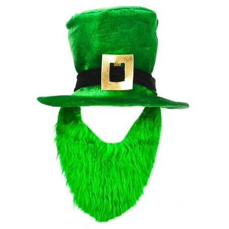 St. Patricks Day Costume Green Leprechaun Top Hat And Beard, An original look for the top and bottom of your head on St. PatrickÕs Day. By Rhode Island Novelty