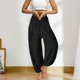 thumbnail image 5 of Pantalones De Yoga Pantalones largos de harén Pantalones deportivos holgados de color sólido Pantalones de baile de ballet de moda Algodón Ygjytge para Mujer Negro T M, 5 of 8