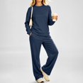 thumbnail image 5 of Women's 2 Piece Lounge Set Crewneck Sweatshirt and Wide Leg Pants Relaxed Casual Fall Fleece Matching Outfit Set, 5 of 6