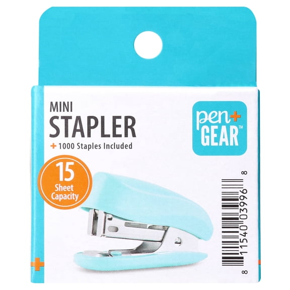 Pen+Gear Mini Stapler, 15-Sheet Capacity, 1000 Staples, Blue